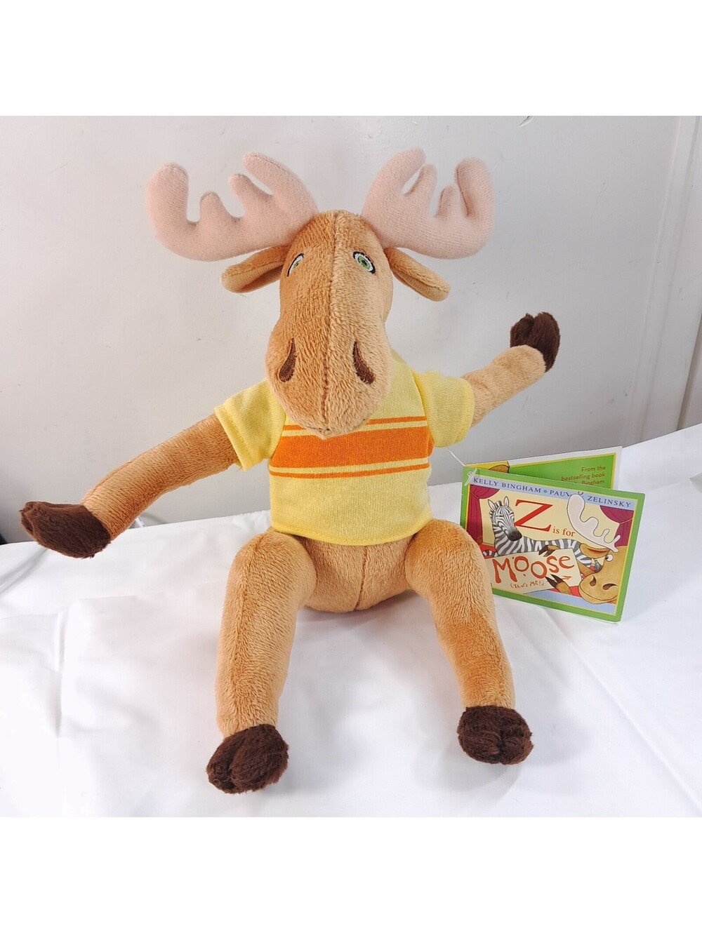 Z is for Moose Plush w/ tag Kelly Bingham Paul Zelinsky from book Merry makers